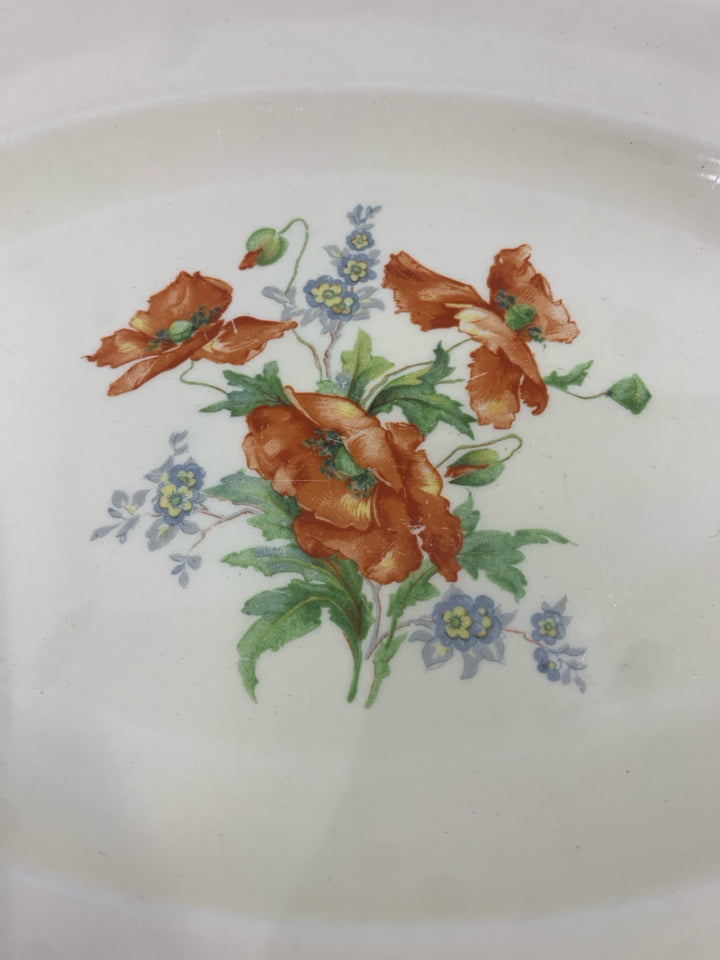 VTG RECTANGLE PLATTER W/ORANGE FLOWER GOLD EDGE DETAIL.