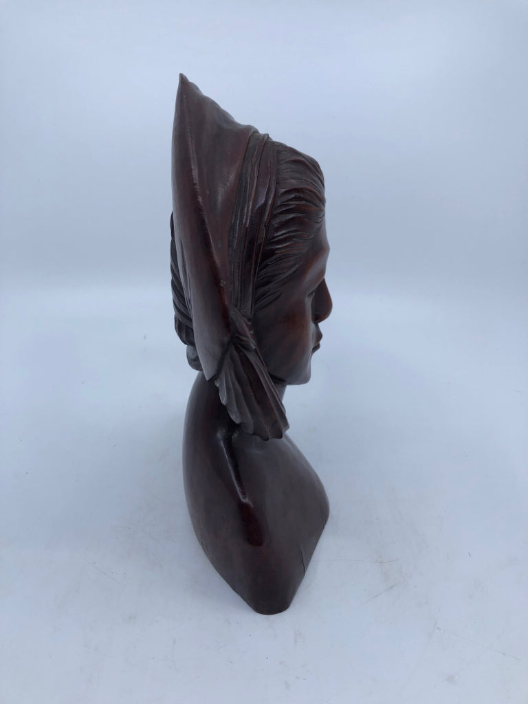 WOODEN ASIAN LADY HEAD STATUE.