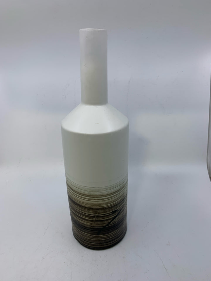 2 TONED VASE W/ WHITE TOP/LINED BOTTOM LONG NECK.