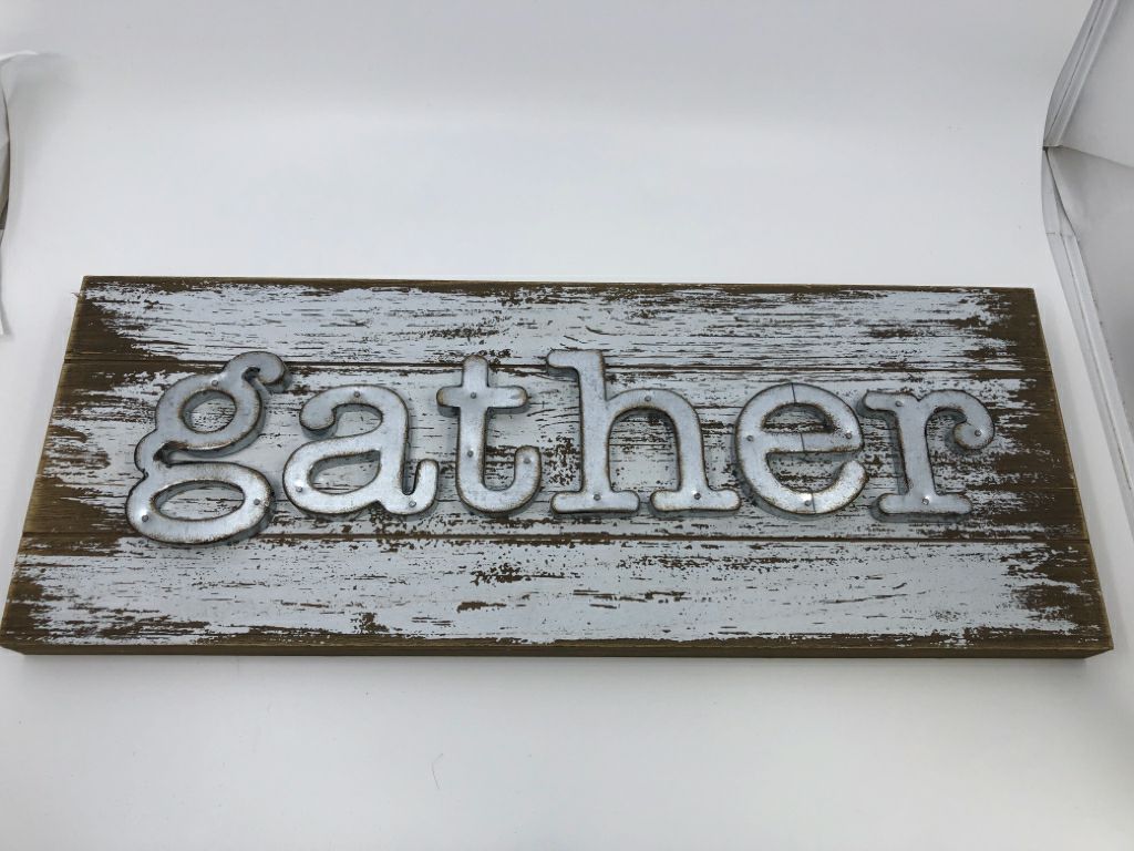 "GATHER" METAL SIGN WALL HANGING.