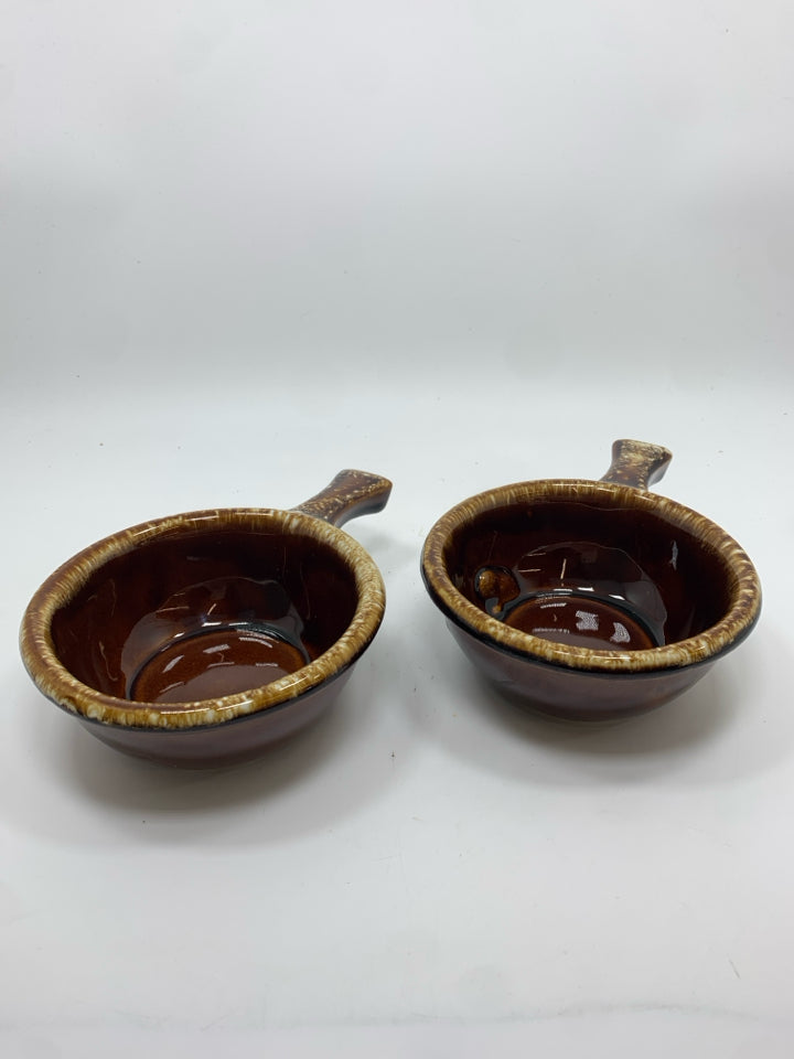 2 BROWN DRIP GLAZE CERAMIC SOUP BOWL.