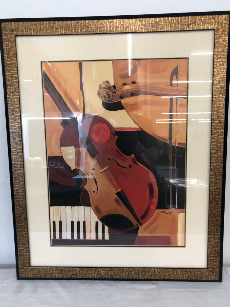 DARK VIOLIN FRAMED PRINT WALL HANGING.