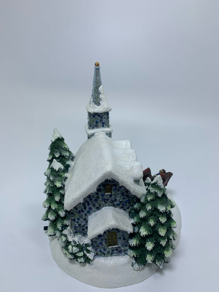 THOMAS KINKADE "SUNDAY EVENING SLEIGH RIDE LIGHT UP SNOWY CHURCH.