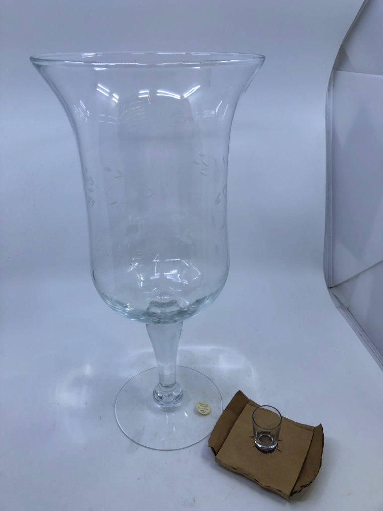 LARGE ETCHED GLASS HURRICANE.