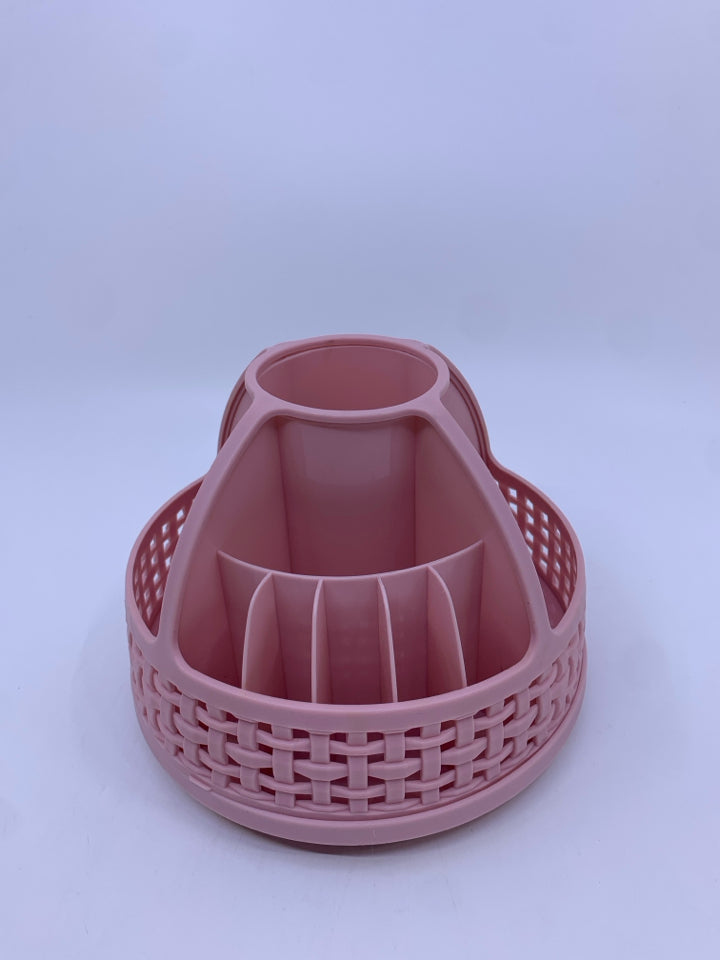 PINK PLASTIC SPINNING DESK ORGANIZER.