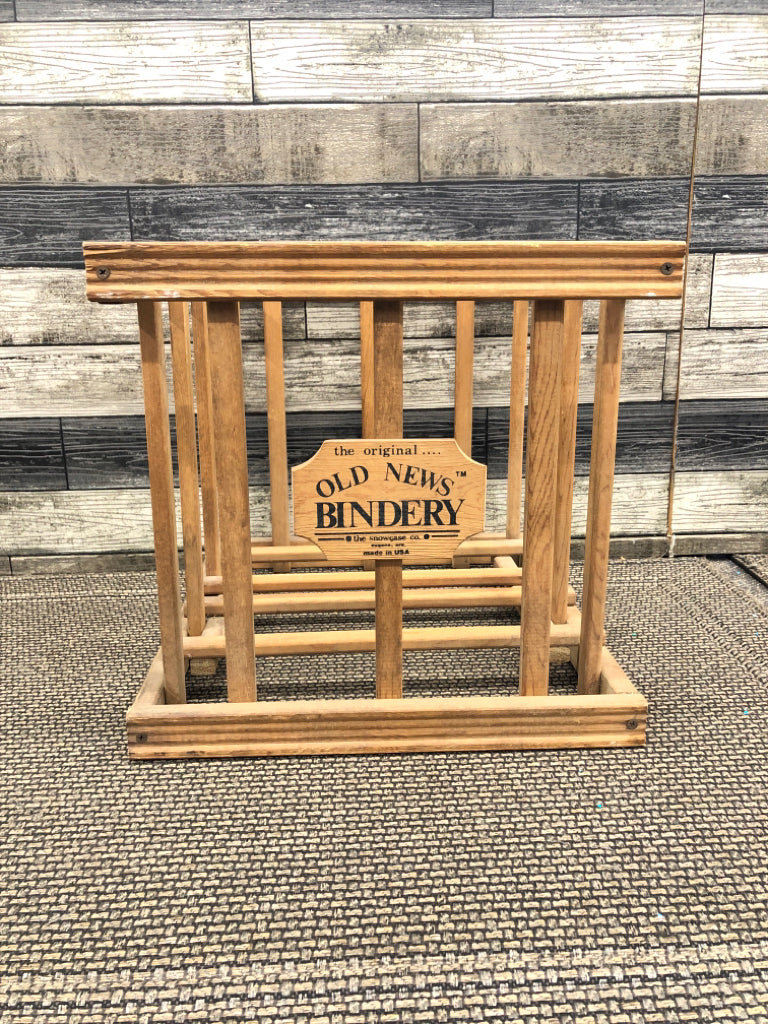 WOOD SLATE CRATE "OLD NEWS BINDERY" NEWSPAPER RACK.