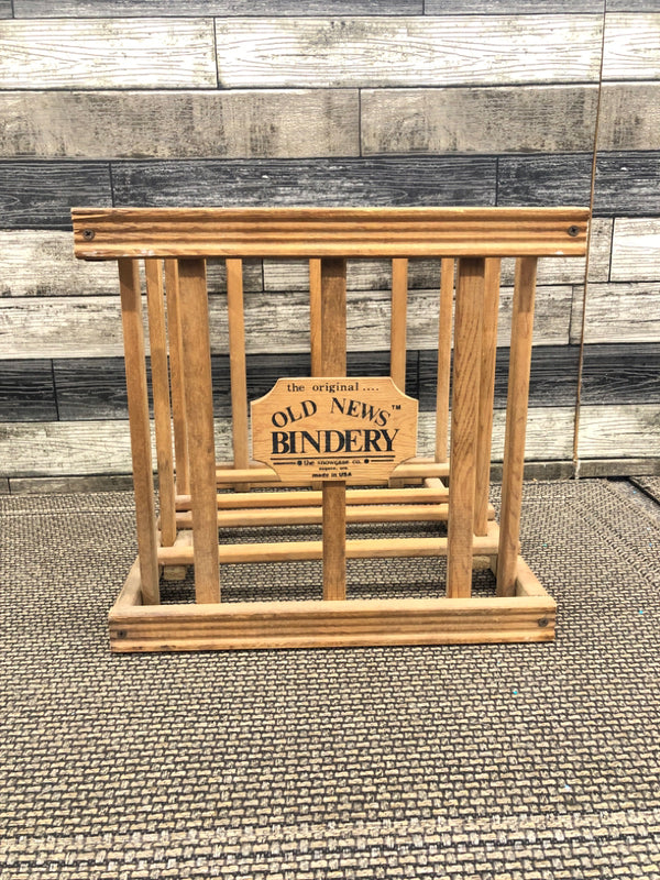 WOOD SLATE CRATE "OLD NEWS BINDERY" NEWSPAPER RACK.