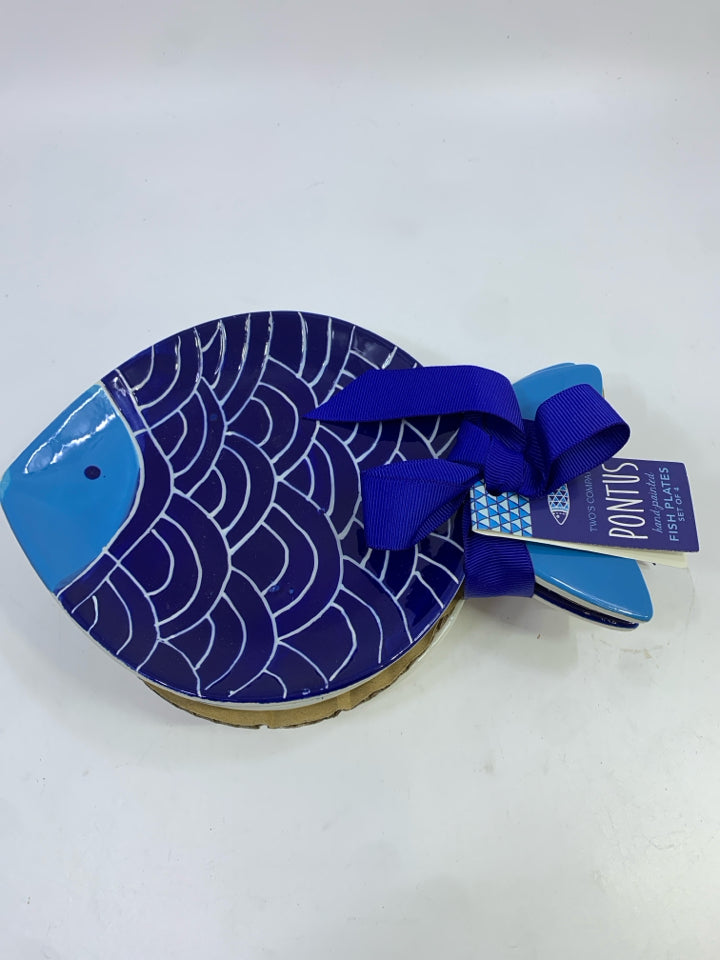 NWT 4 BLUE PONTUS FISH PLATES.