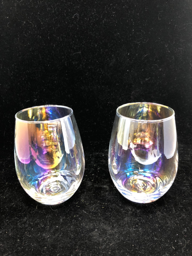 2 IRIDESCENT STEMLESS GLASSES