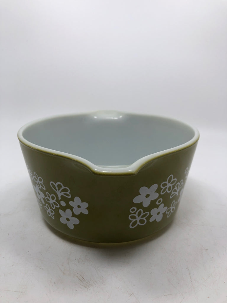 GREEN SPRING BLOSSOM PYREX DISH.