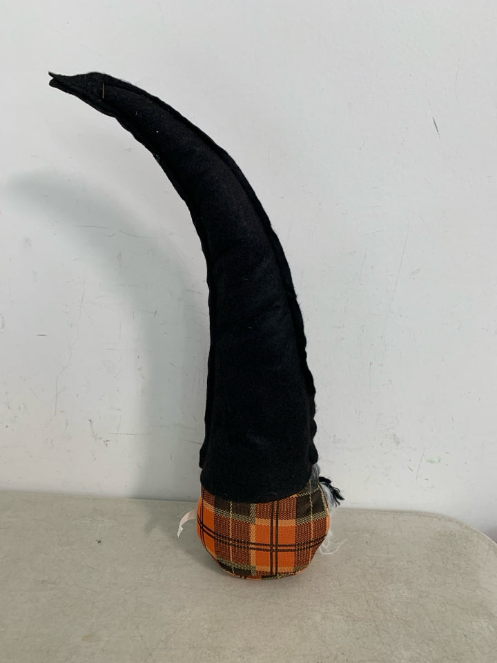 BLACK W/ ORANGE SEQUENCE HAT PLUSH BRAIDED BEARD GNOME.