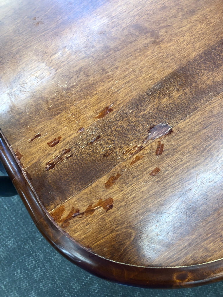 WOOD & SLATE BLUE TABLE W/8 CHAIRS & 2 LEAVES INSIDE.