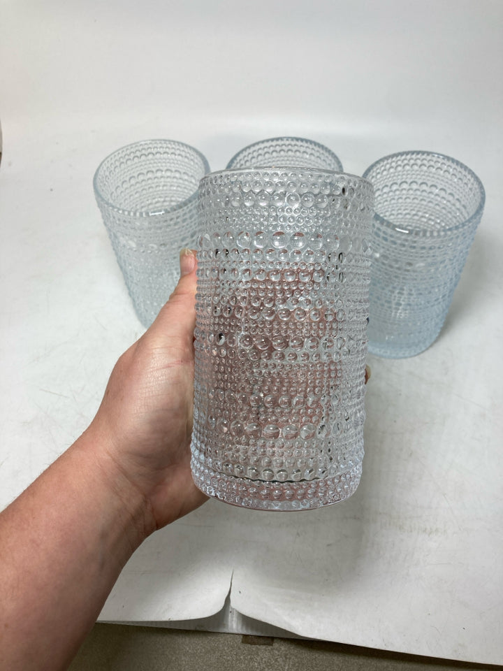 4 GLASS BEADED TUMBLERS.