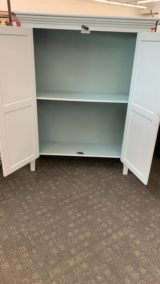 LT BLUE PAINTED 2 DOOR JELLY CABINET *MINOR WEAR.