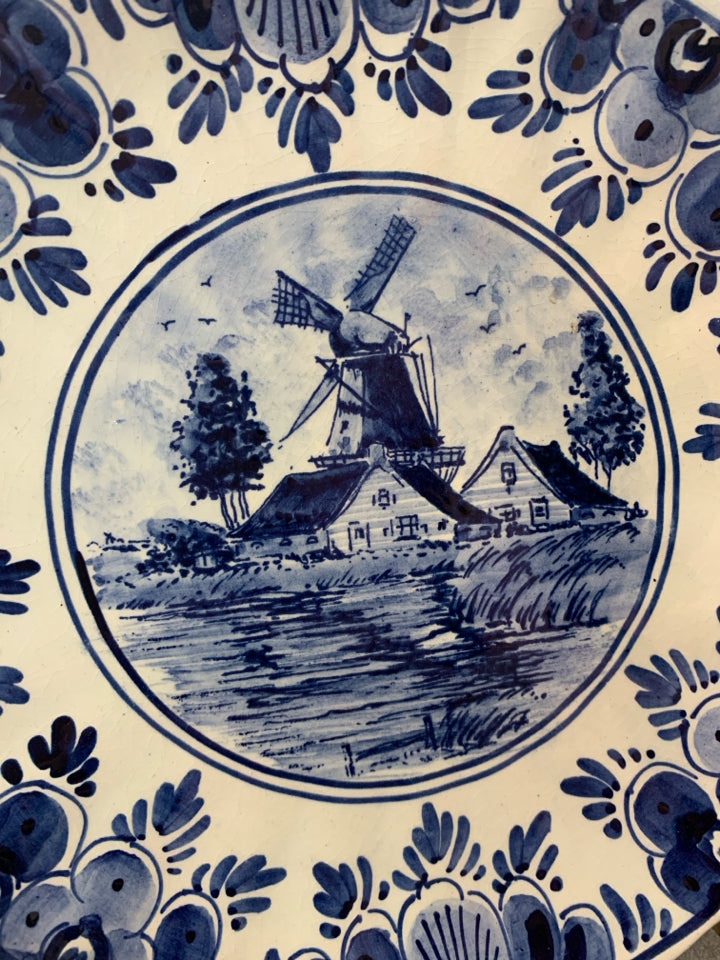 BLUE AND WHITE WINDMILL PLATE.