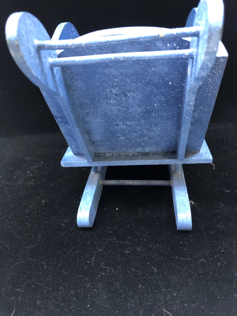 BLUE PAINTED SNOWMAN SLED.