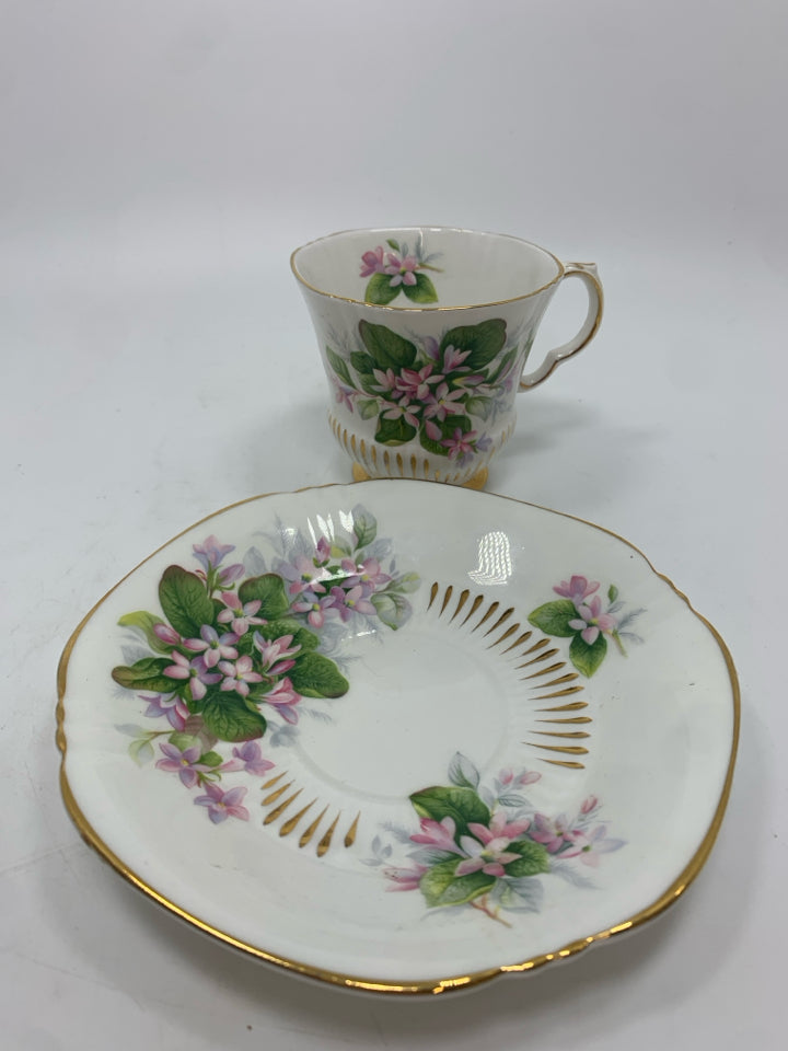 VTG MAYFLOWER PINK FLORAL GOLD ACCENTS CUP/SAUCER.