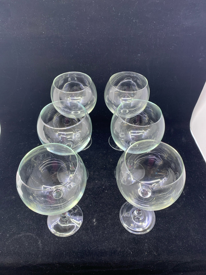 6 ROUND BULB WINE GLASSES.