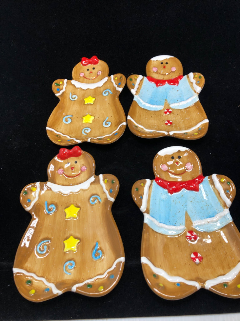 4 GINGERBREAD DESSERT PLATES-2 BOYS, 2 GIRLS.