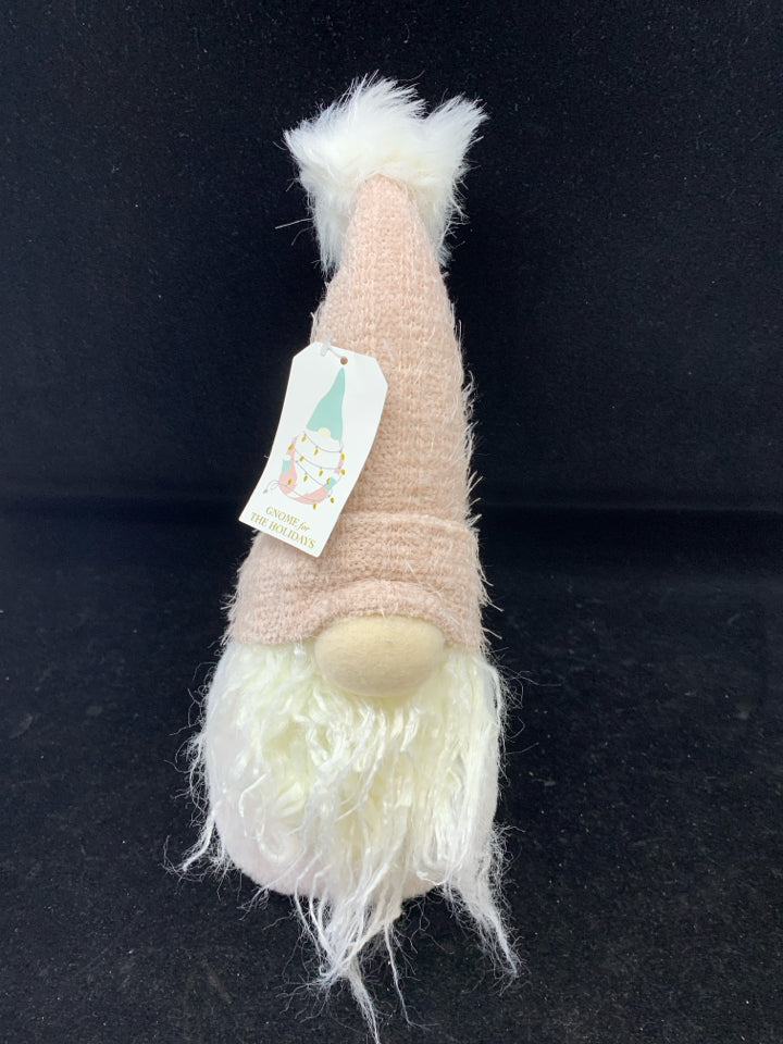 WHITE GNOME W/PINK HAT SHELF DECOR.