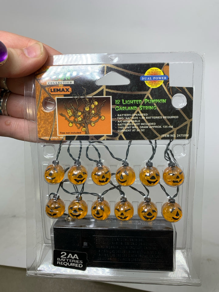 NIP VTG LEMAX SPOOKY TOWN 12 LIGHTED PUMPKIN GARLAND STRING.