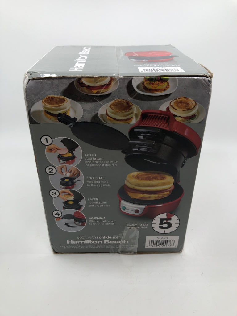NIB HAMILTON BEACH BREAKFAST SANDWICH MAKER.