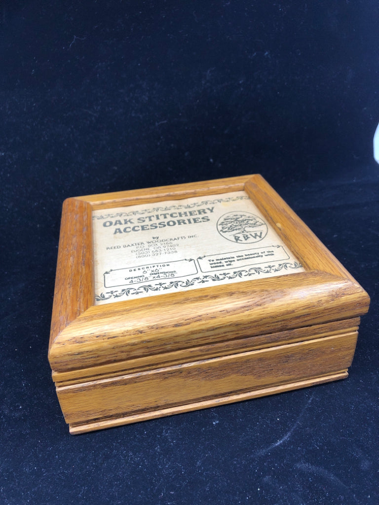 OAK STITCHERY WOOD STORAGE BOX.