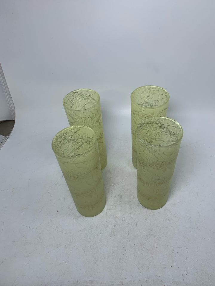4 VTG SPAGHETTI STRING PATTERN HIGH BALL TUMBLERS.