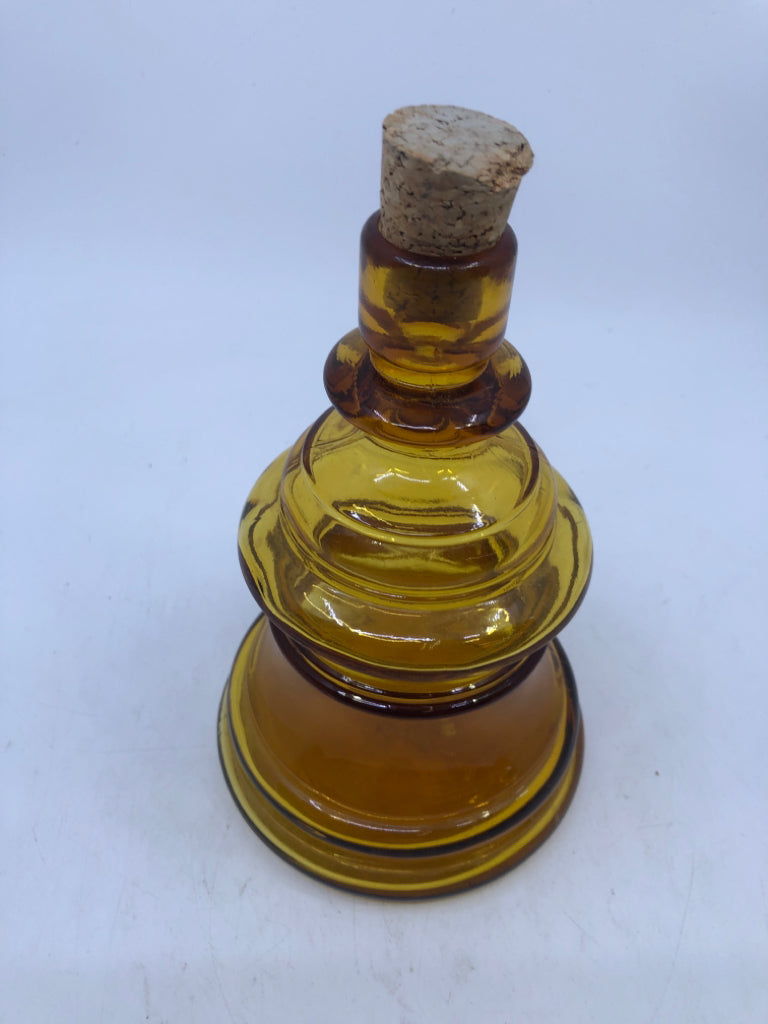 VTG BELL SHAPED AMBER GLASS EMPTY DECANTER.