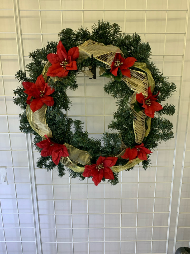 RED AND GOLD POINTSETTA WREATH.