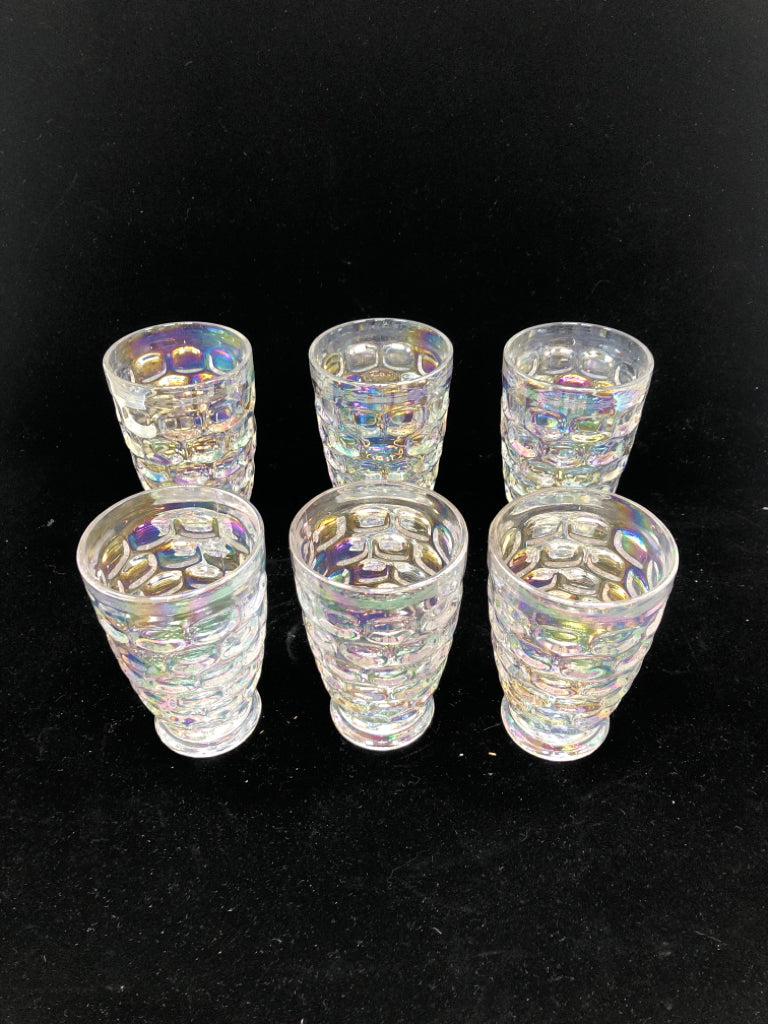 6PC IRIDESCENT DRINKING GLASSES W/THUMBPRINT PATTERN.