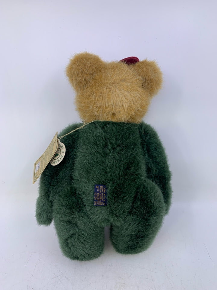 CARMEL/GREEN BEAR W/ BOW/BUTTONS.