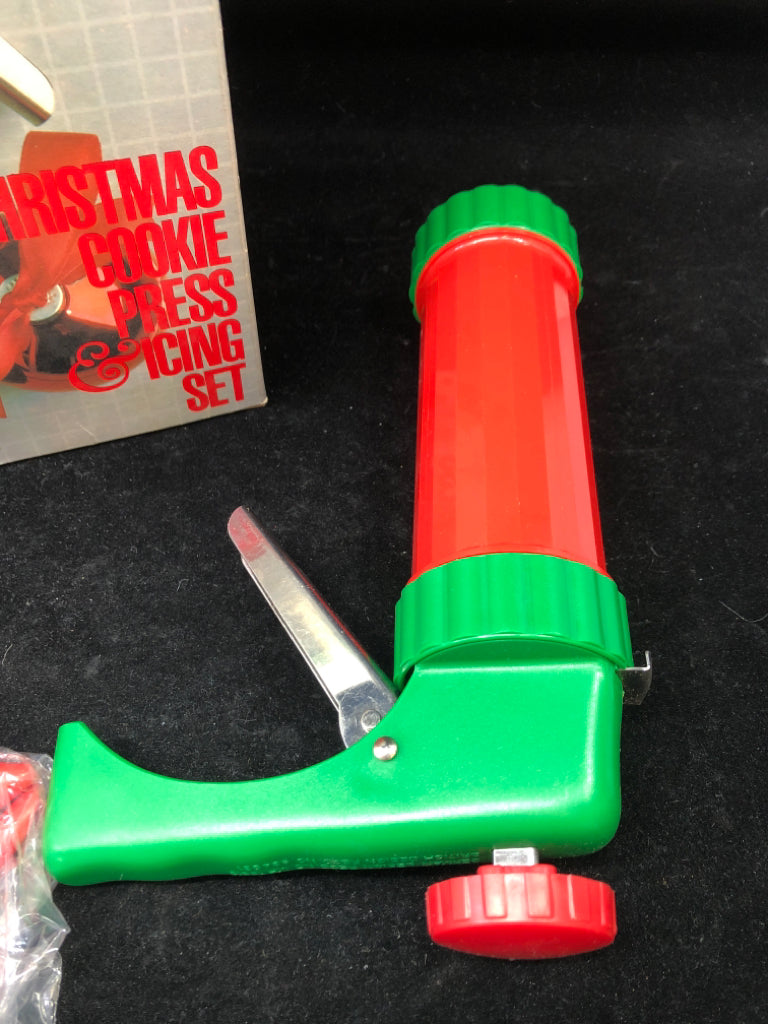 NIB CHRISTMAS COOKIE PRESS & ICING SET KAPLAN/ARONSON.