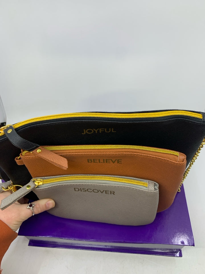 Joy Mangano Discover/Believe/Joyful 3 Pc Wristlet Pouch Set w/ Box
