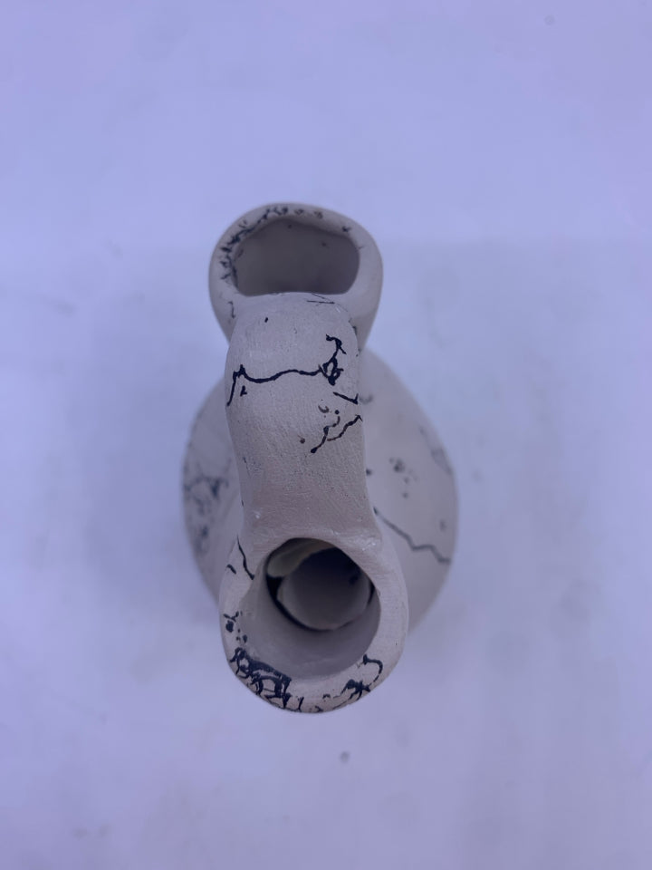 DELICATE BLACK AND WHITE CERAMIC VASE W 2 OPENINGS.