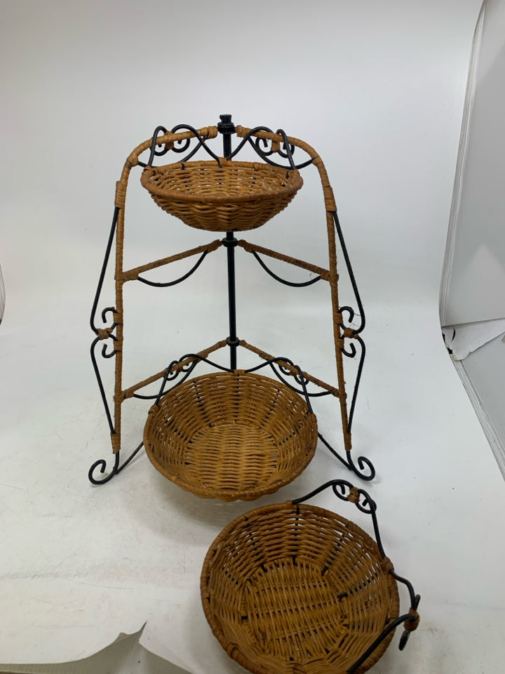 3 TIER REMOVABLE BASKETS ON CORNER STAND.