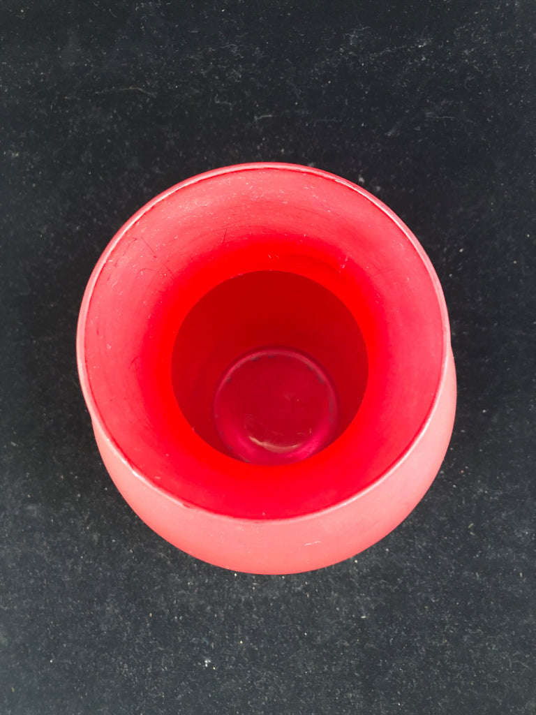 RED FROSTED GLASS VASE.