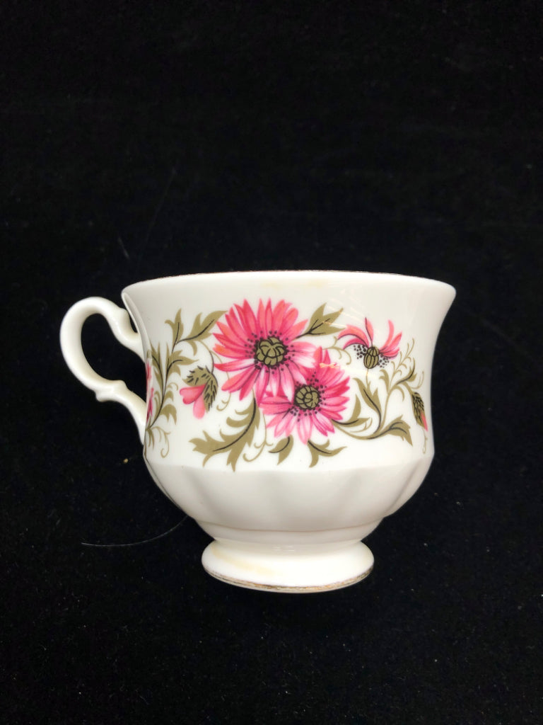 PINK FLOWER TEACUP & SAUCER - ROYAL VALE.