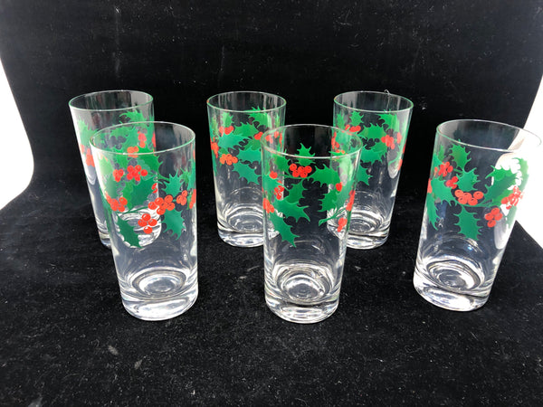 6 HOLLY WATER GLASSES.