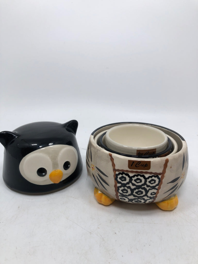 5PC COVERED OWL MEASURING CUPS.