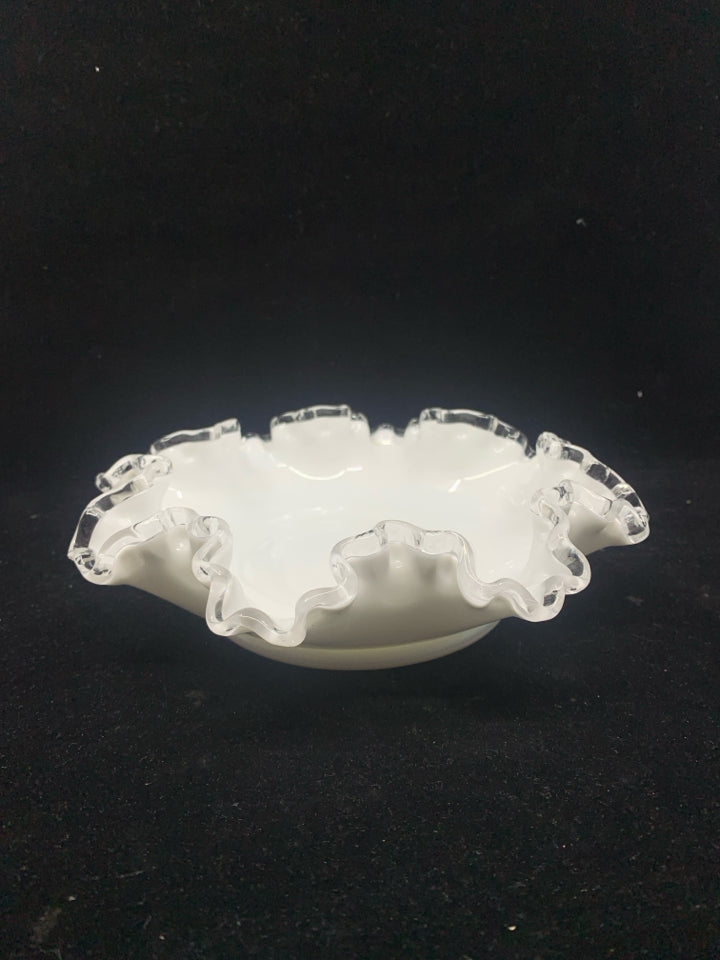 VTG MILK GLASS WAVY EDGE BOWL.