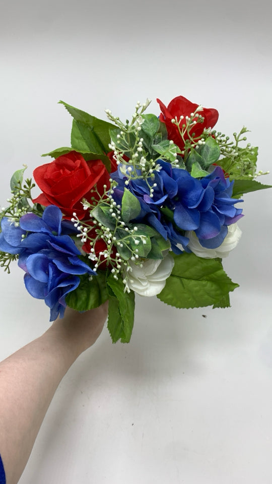 FAUX RED WHITE AND BLUE BOUQUET.