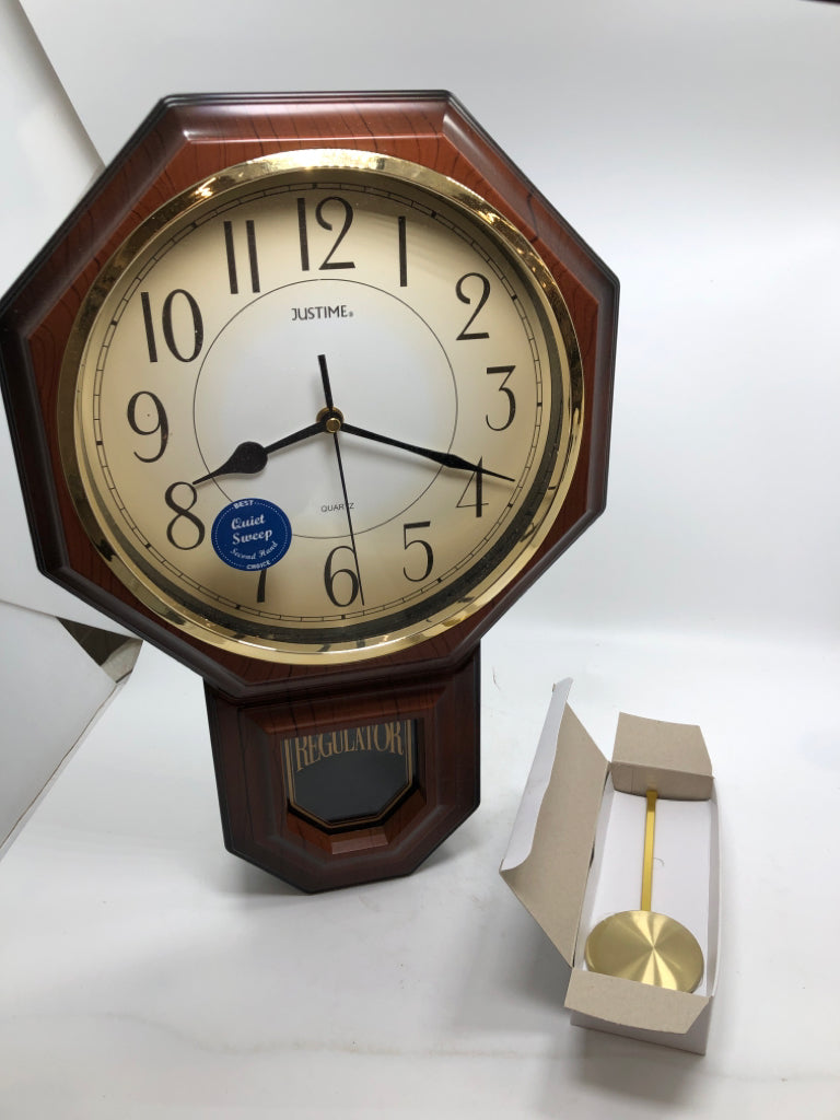 JUSTTIME REGULATOR CLOCK W/PENDULUM IN BOX.