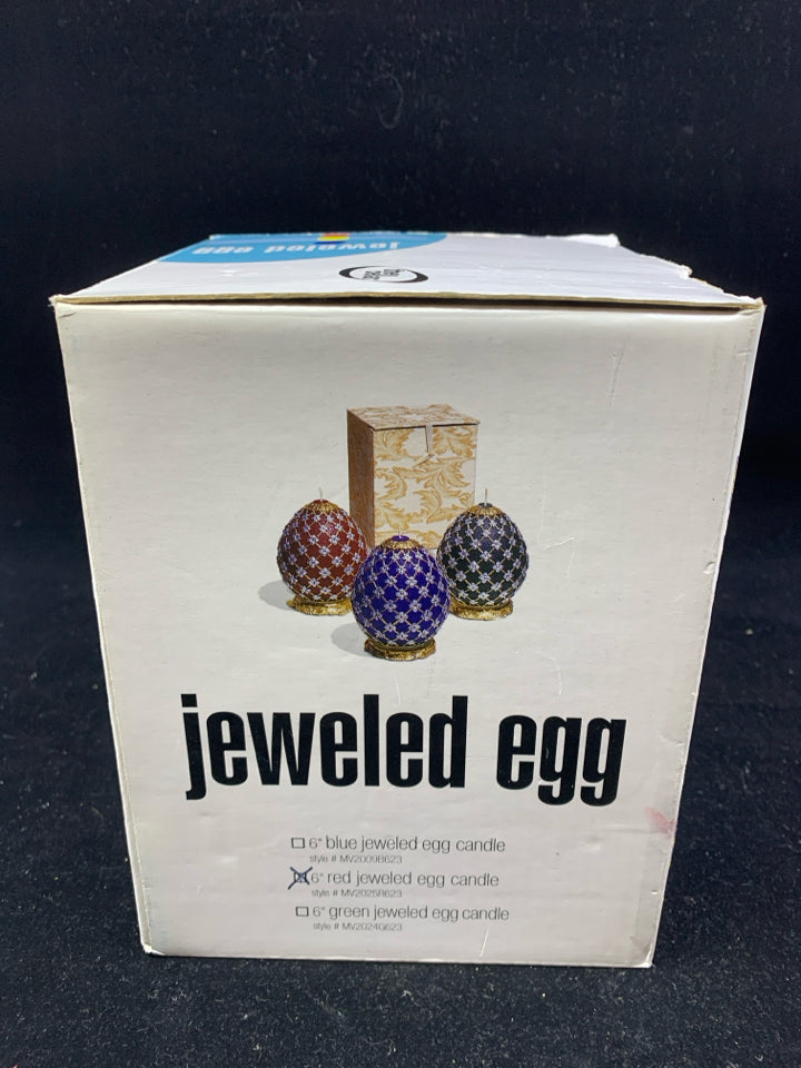 NIB RED JEWELED EGG CANDLE.