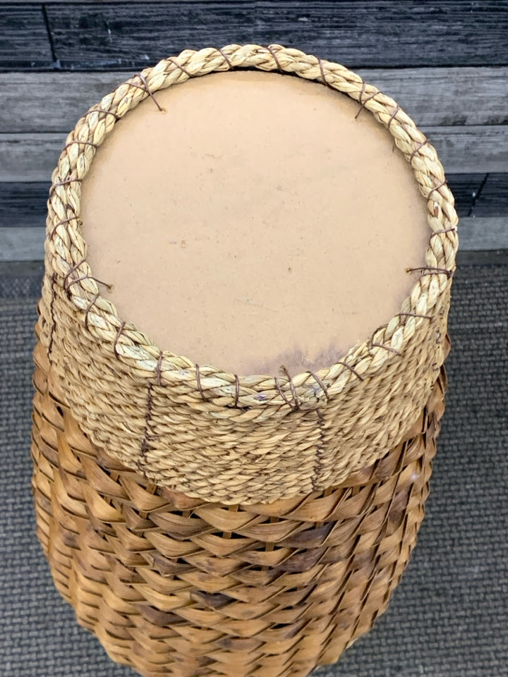 WICKER AND WOVEN FLOOR VASE.