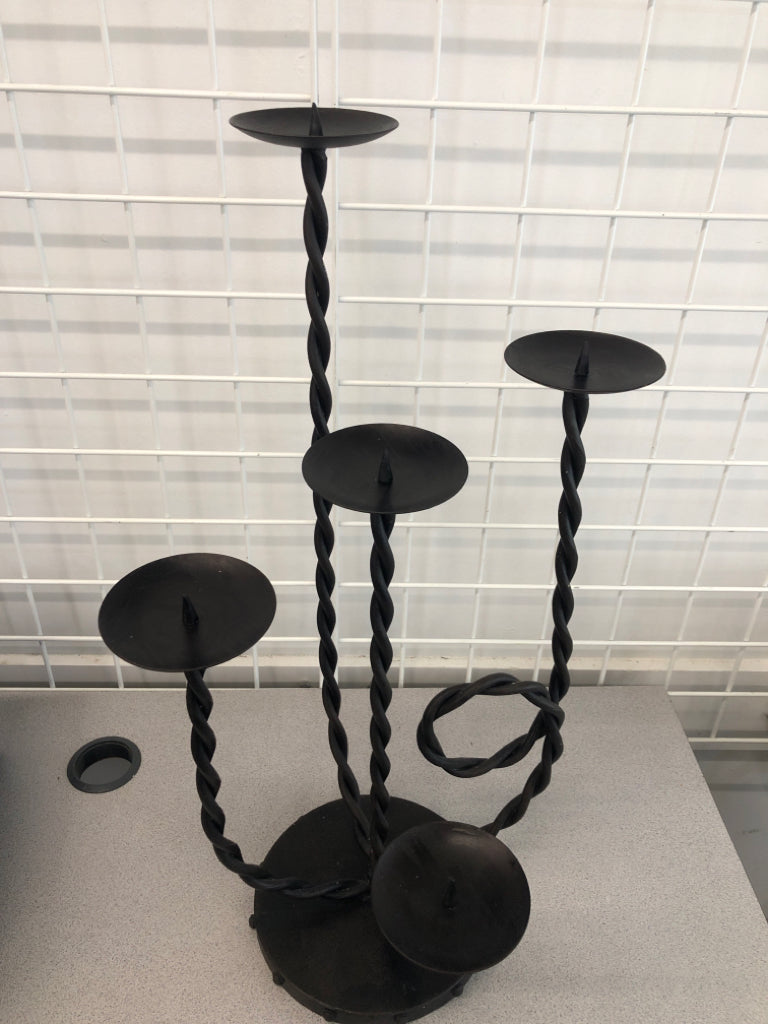 BROWN METAL 5 TIER PILLAR CANDLE HOLDER.