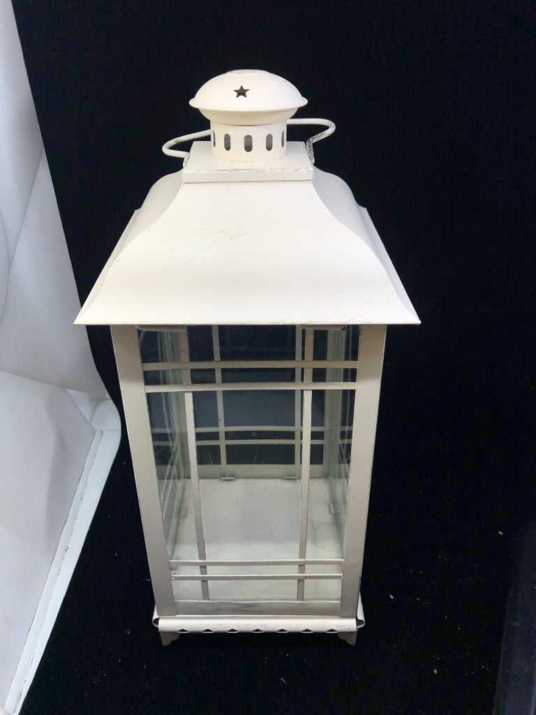 CREAM DISTRESSED LANTERN GLASS PANES.