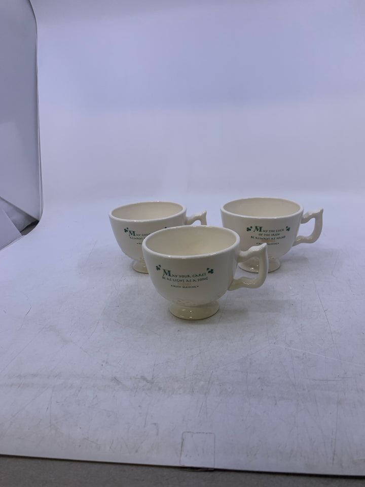 3 FOOTED IRISH BLESSING TEA CUPS.