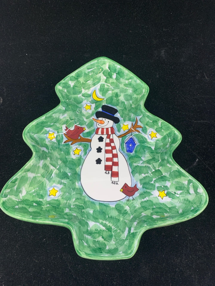 TREE PLATTER W/ SNOWMAN IN MIDDLE.