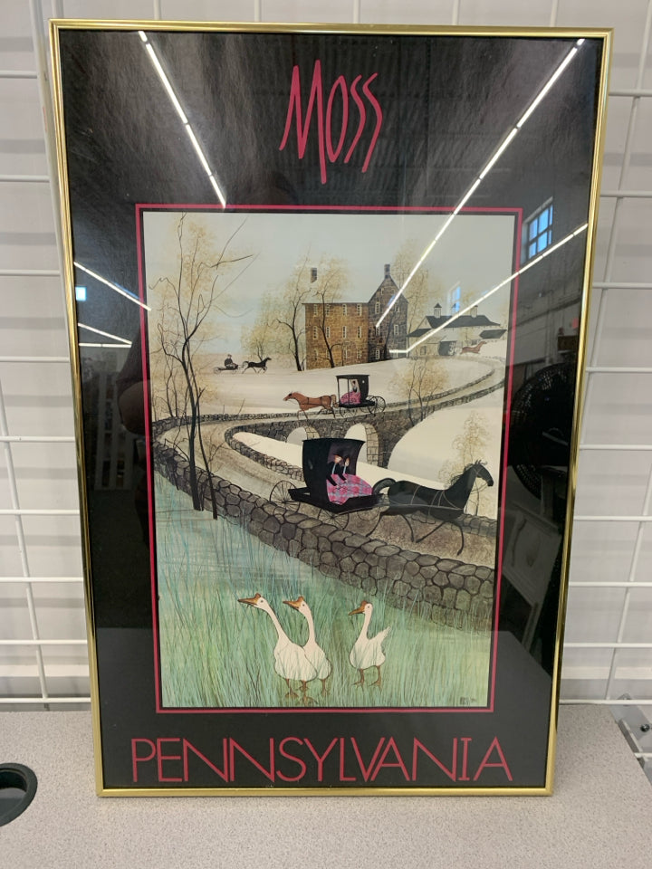 MOSS PENNSYLVANIA GEESE PRINT IN GOLD FRAME.